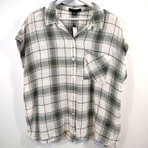 New Sanctuary Top XXL Linen blend plaid